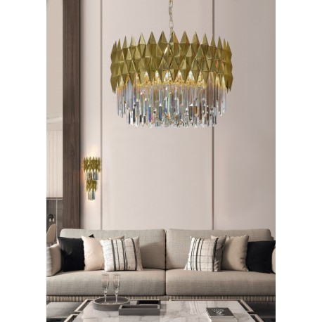 SUSPENSION LINE LUNE GOLD ET CRISTAL D80 E14